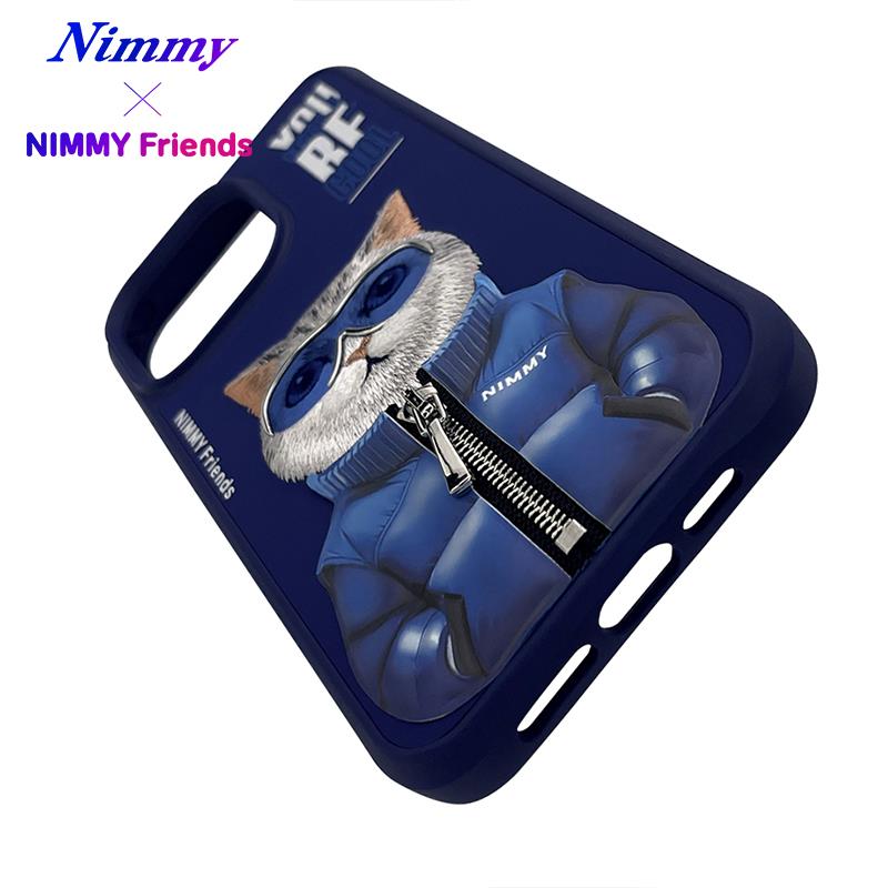 NIMMY iPhone 15 Pro 3D Gerçek Nakış İşlemeli Kabartmalı Gözlük Fermuar Mont Kedicik Detaylı Cool Cute 2.0 Silikon Kılıf