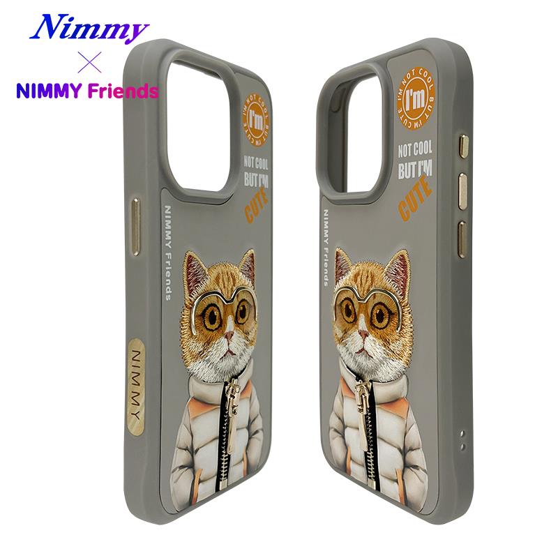 NIMMY iPhone 15 Pro 3D Gerçek Nakış İşlemeli Kabartmalı Gözlük Fermuar Mont Kedicik Detaylı Cool Cute 2.0 Silikon Kılıf