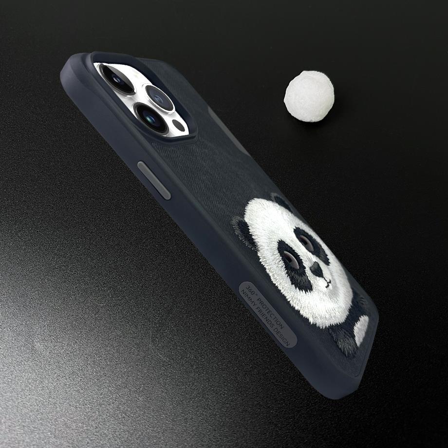 NIMMY iPhone 15 Pro 3D Gerçek Nakış İşlemeli Panda Kabartmalı Göz Detaylı Big Eyes Silikon Kılıf
