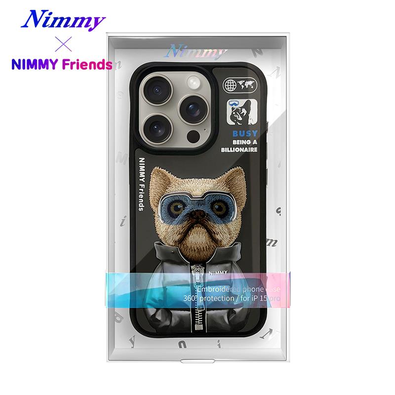 NIMMY iPhone 15 Pro 3D Gerçek Nakış İşlemeli Kabartmalı Gözlük Fermuar Mont Ayıcık Detaylı Cool Cute 2.0 Silikon Kılıf