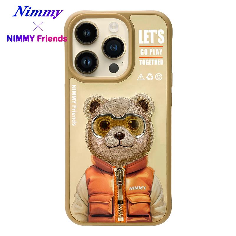 NIMMY iPhone 15 Pro 3D Gerçek Nakış İşlemeli Kabartmalı Gözlük Fermuar Mont Ayıcık Detaylı Cool Cute 2.0 Silikon Kılıf