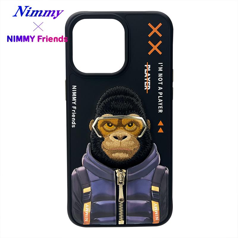 NIMMY iPhone 15 Pro 3D Gerçek Nakış İşlemeli Kabartmalı Gözlük Fermuar Mont Gorilla Detaylı Cool Cute 2.0 Silikon Kılıf
