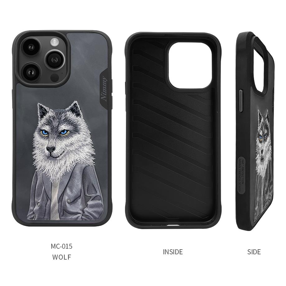 NIMMY iPhone 15 Pro 3D Gerçek Nakış işlemeli Fashion Pet Kurtlu Silikon Kılıf