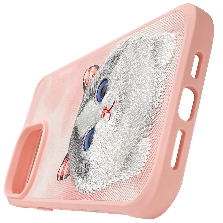 NIMMY iPhone 15 Pro 3D Gerçek Nakış İşlemeli Kedi Kabartmalı Göz Detaylı Big Eyes Silikon Kılıf