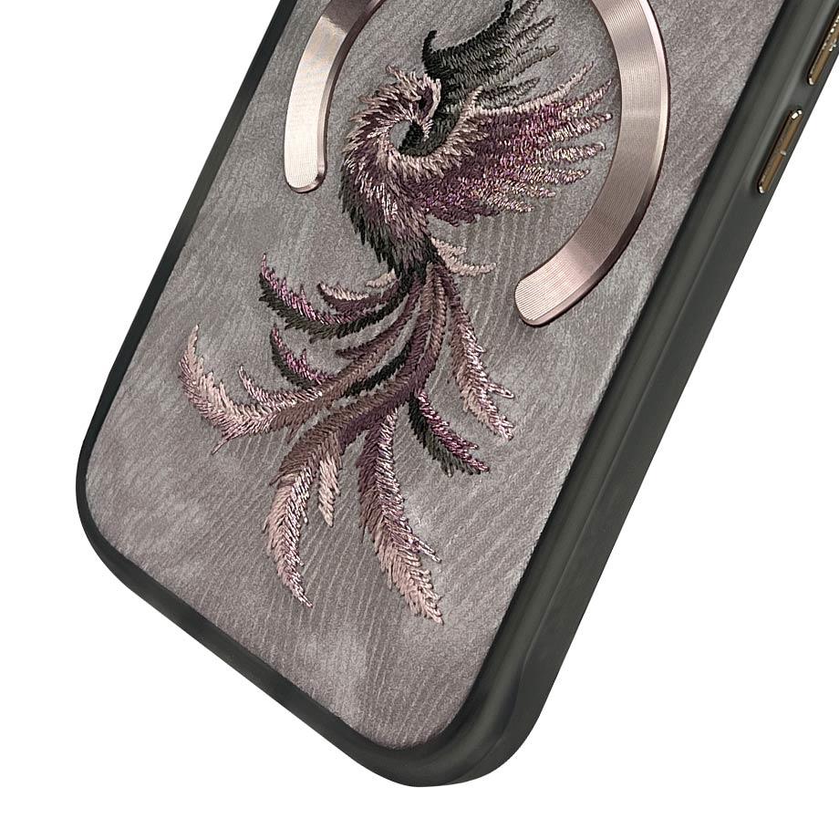 NIMMY iPhone 15 Pro 3D Gerçek Nakış işlemeli MagSafe Özellikli Fantasy Animal Phoenix Silikon Kılıf