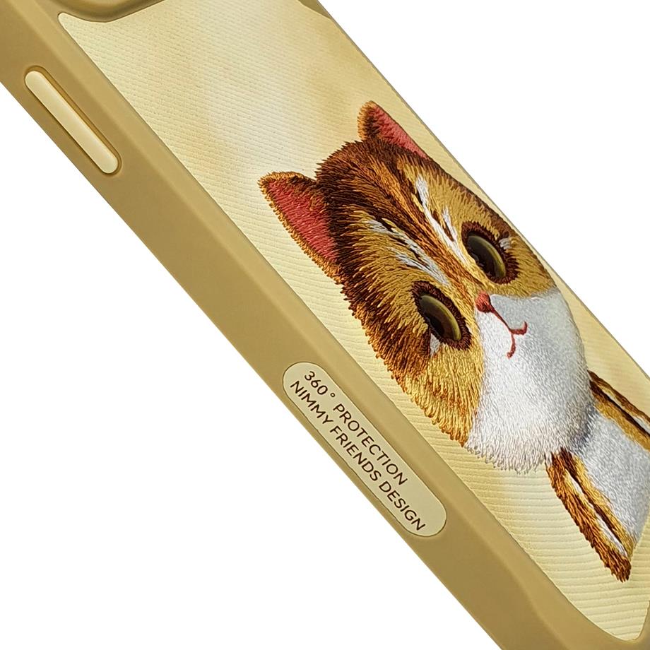 NIMMY iPhone 15 Pro Max 3D Gerçek Nakış İşlemeli Kedi Kabartmalı Göz Detaylı Big Eyes Silikon Kılıf