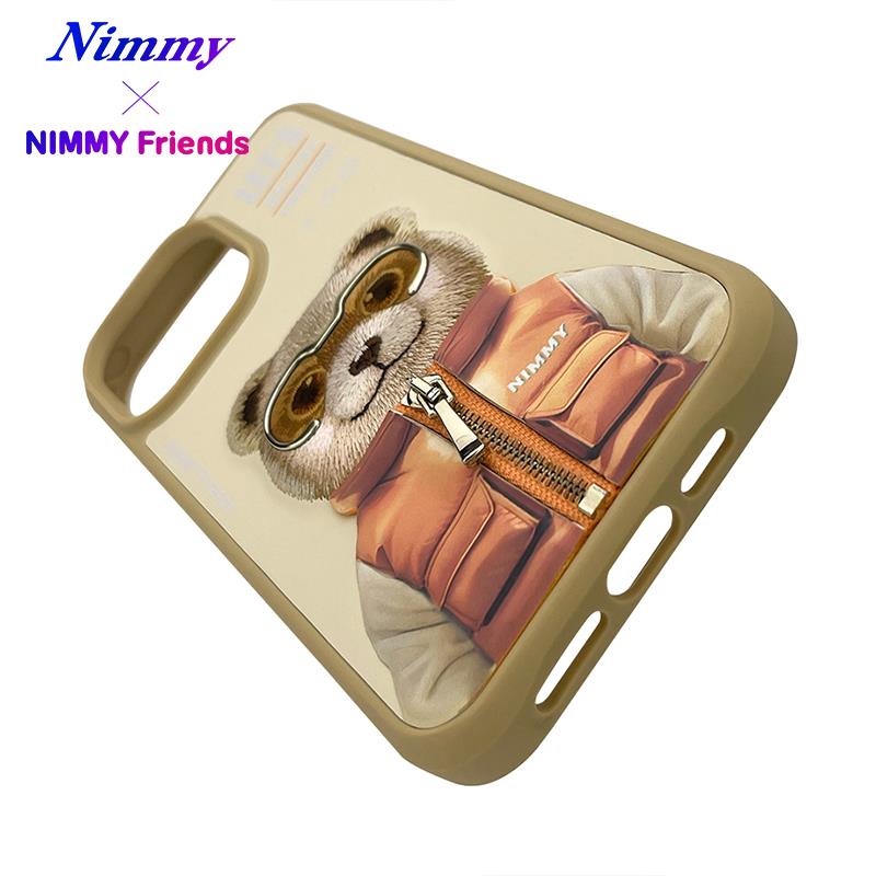 NIMMY iPhone 15 Pro Max 3D Gerçek Nakış İşlemeli Kabartmalı Gözlük Fermuar Mont Ayıcık Detaylı Cool Cute 2.0 Silikon Kılıf