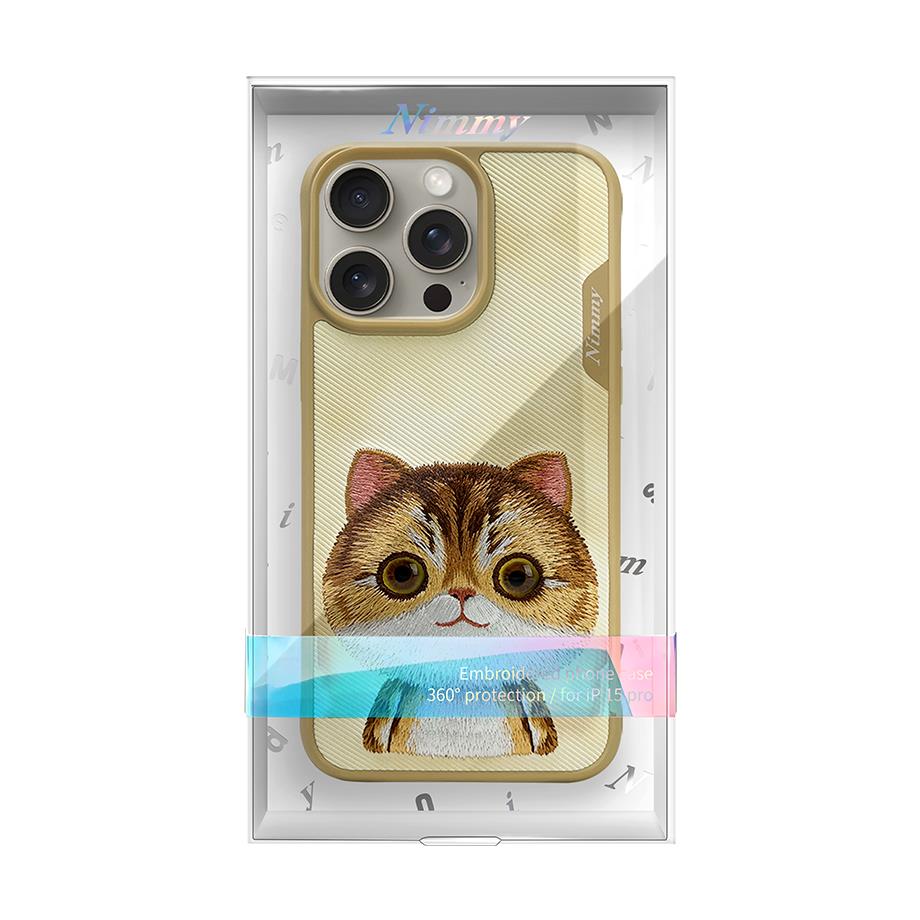 NIMMY iPhone 15 Pro Max 3D Gerçek Nakış İşlemeli Kedi Kabartmalı Göz Detaylı Big Eyes Silikon Kılıf