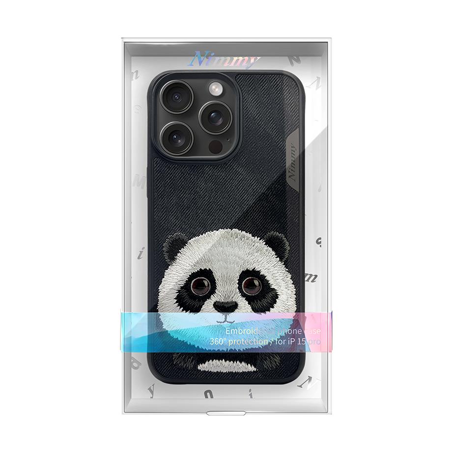 NIMMY iPhone 15 Pro Max 3D Gerçek Nakış İşlemeli Panda Kabartmalı Göz Detaylı Big Eyes Silikon Kılıf