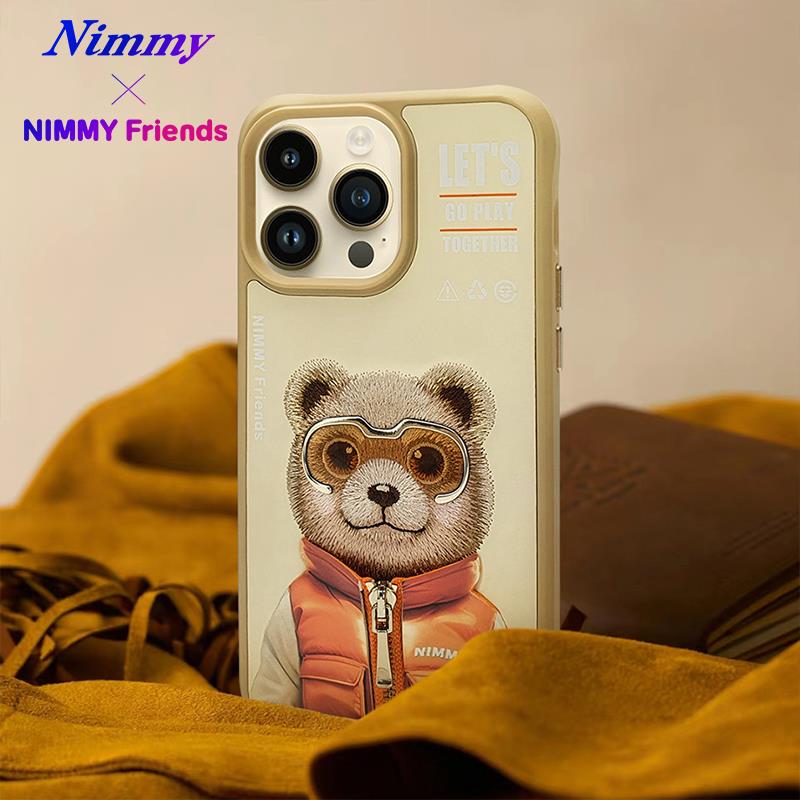 NIMMY iPhone 15 Pro Max 3D Gerçek Nakış İşlemeli Kabartmalı Gözlük Fermuar Mont Ayıcık Detaylı Cool Cute 2.0 Silikon Kılıf