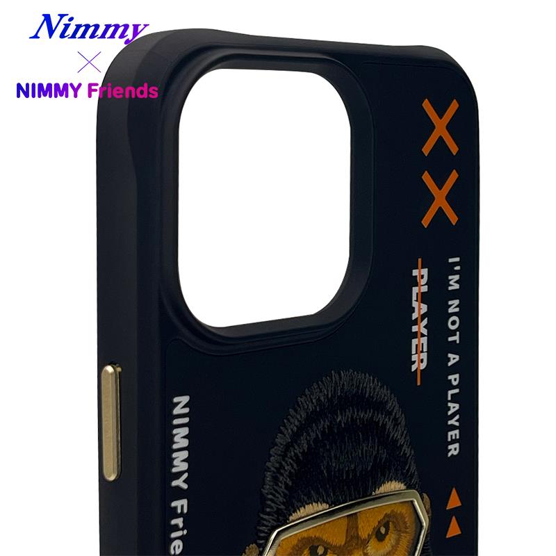 NIMMY iPhone 15 Pro Max 3D Gerçek Nakış İşlemeli Kabartmalı Gözlük Fermuar Mont Gorilla Detaylı Cool Cute 2.0 Silikon Kılıf
