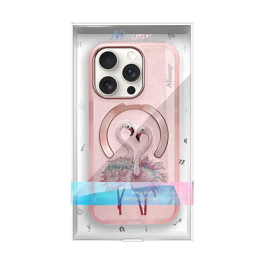 NIMMY iPhone 15 Pro Max 3D Gerçek Nakış işlemeli MagSafe Özellikli Fantasy Animal Flamingo Silikon Kılıf