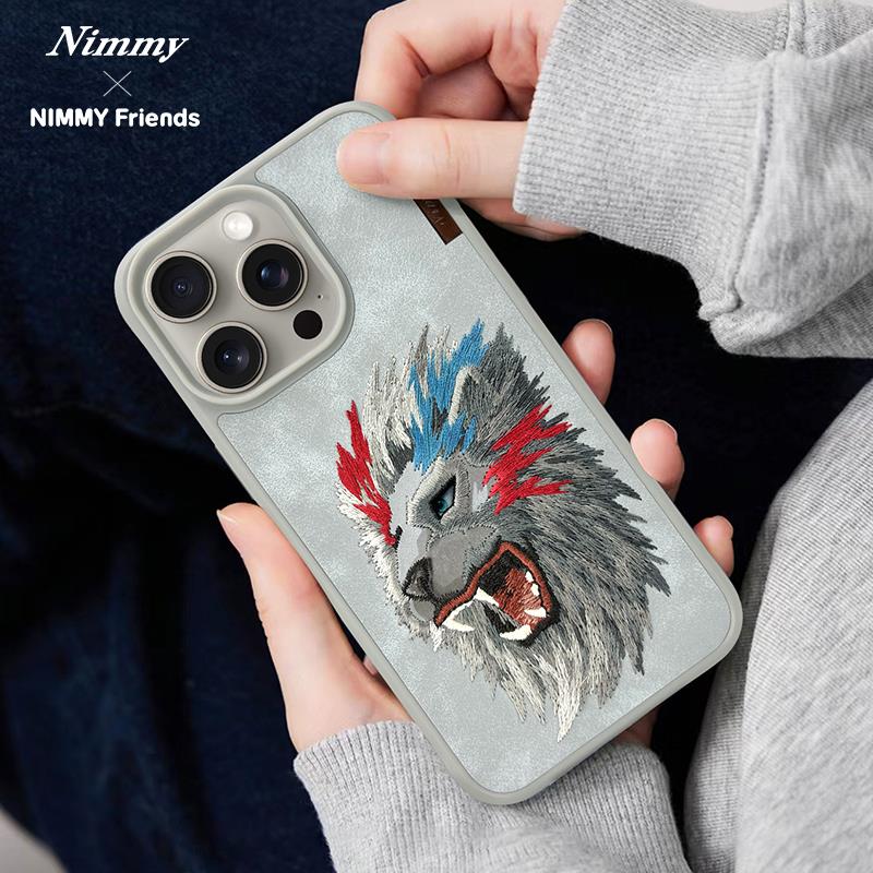 NIMMY iPhone 15 Pro Max 3D Süet Gerçek Nakış Aslan İşleme Kabartmalı Raptor Series Kılıf