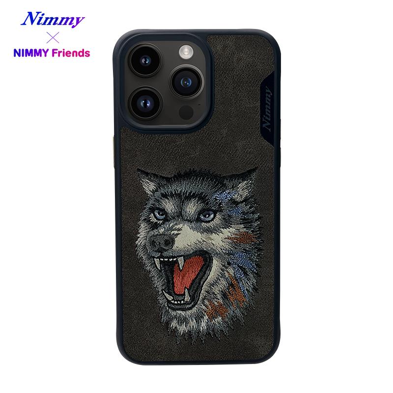 NIMMY iPhone 15 Pro Max 3D Süet Gerçek Nakış Kurt İşleme Kabartmalı Raptor Series Kılıf