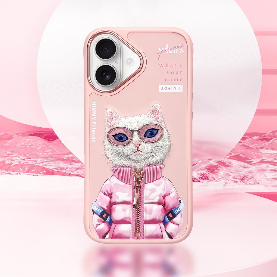 NIMMY iPhone 16 3D Gerçek Nakış İşlemeli Kabartmalı Gözlük Fermuar Mont Kedicik Detaylı Cool Cute 2.0 Silikon Kılıf