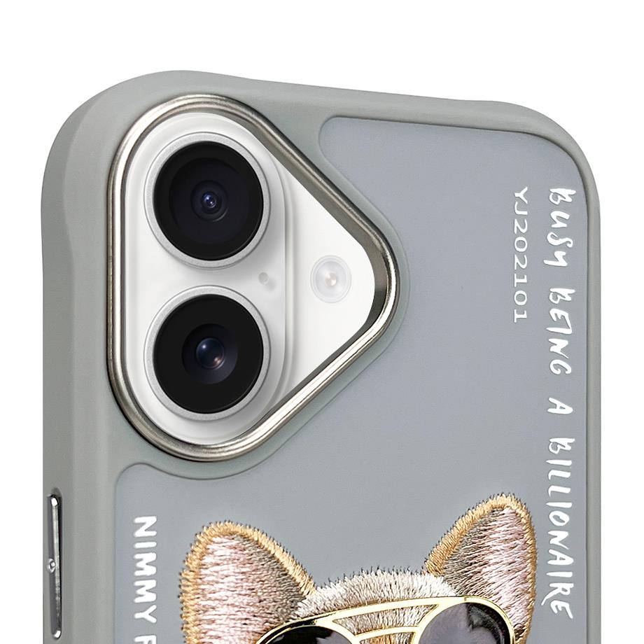 NIMMY iPhone 16 3D Gerçek Nakış İşleme Kabartmalı Köpek Zincir Gözlük Detaylı Cool Glasses Silikon Kılıf