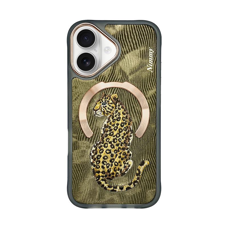 NIMMY iPhone 16 3D Gerçek Nakış işlemeli MagSafe Özellikli Fantasy Animal Leopar Silikon Kılıf