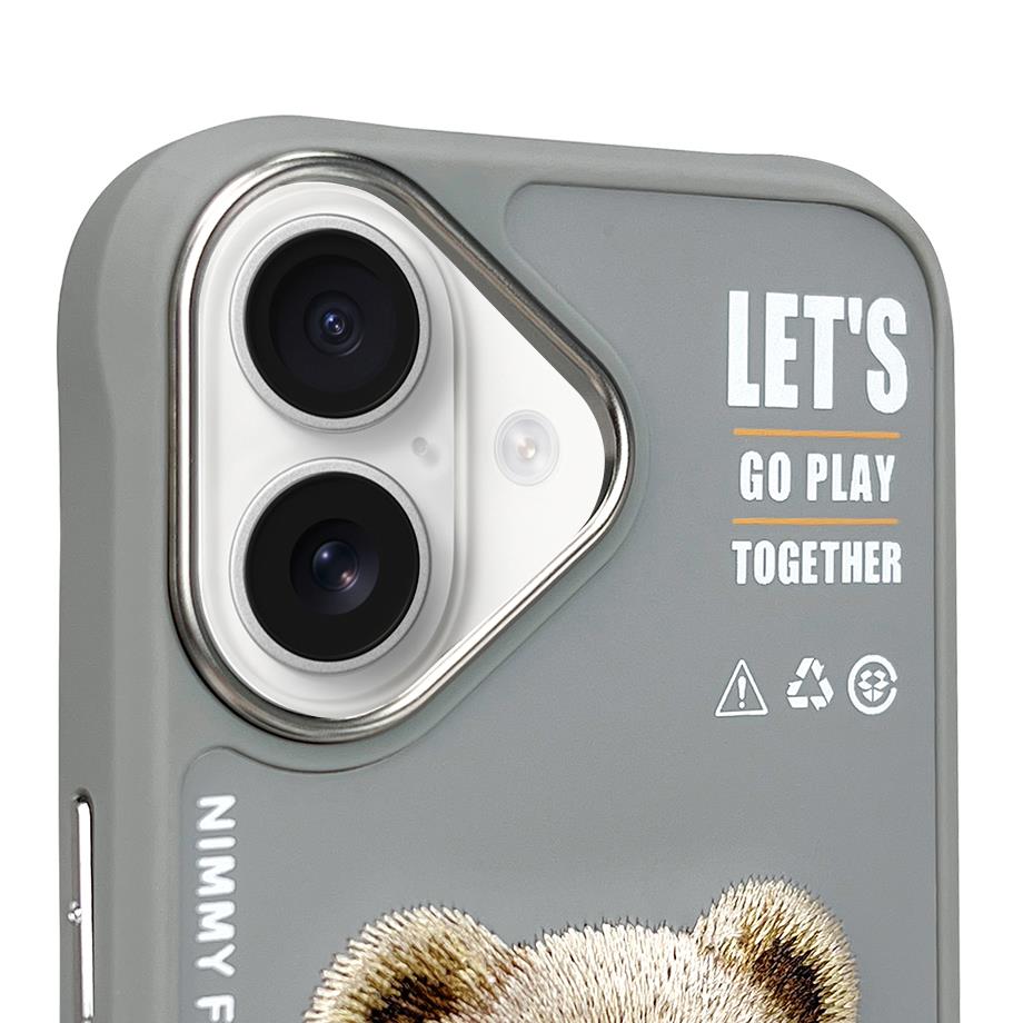 NIMMY iPhone 16 3D Gerçek Nakış İşlemeli Kabartmalı Gözlük Fermuar Mont Ayıcık Detaylı Cool Cute 2.0 Silikon Kılıf