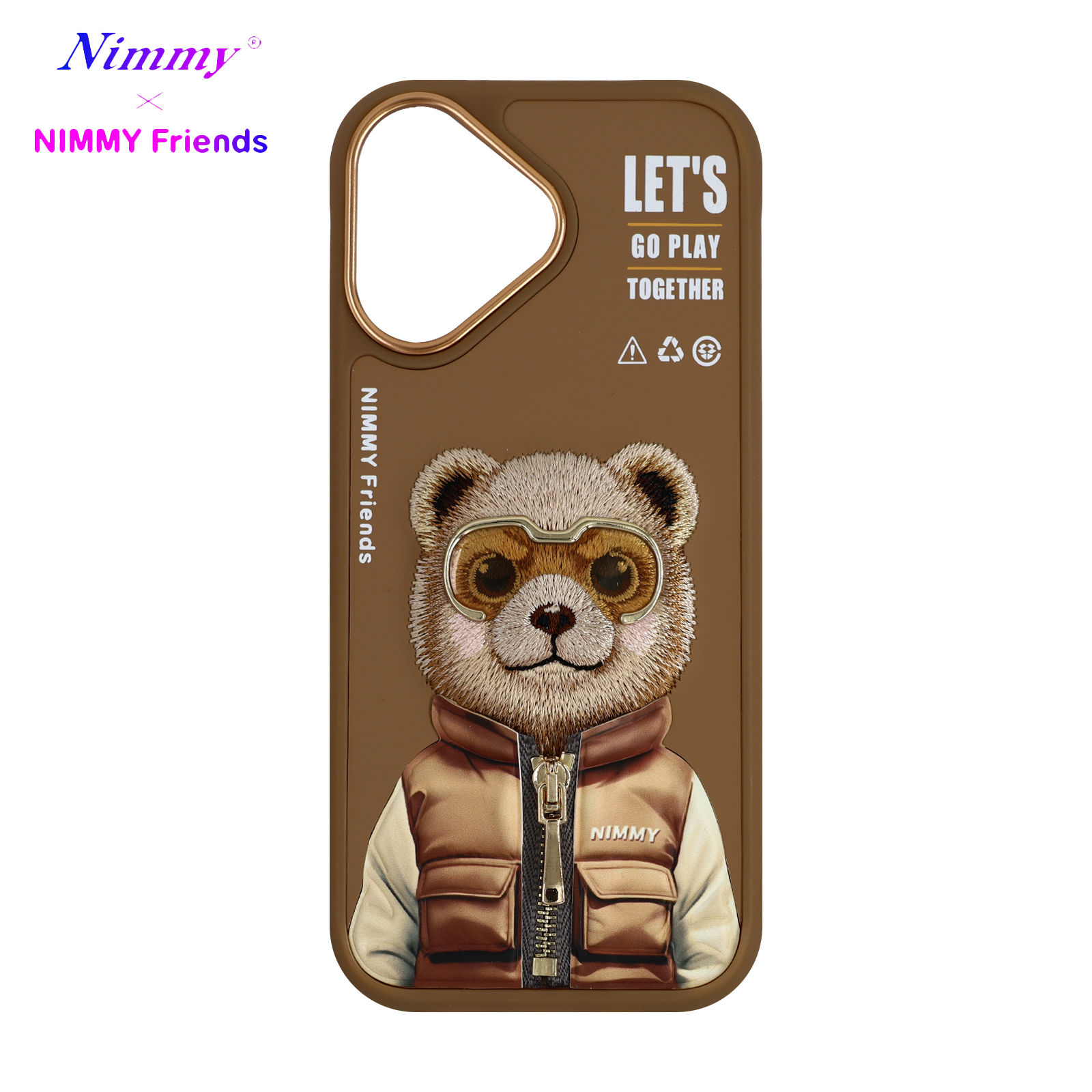 NIMMY iPhone 16 3D Gerçek Nakış İşlemeli Kabartmalı Gözlük Fermuar Mont Ayıcık Detaylı Cool Cute 2.0 Silikon Kılıf