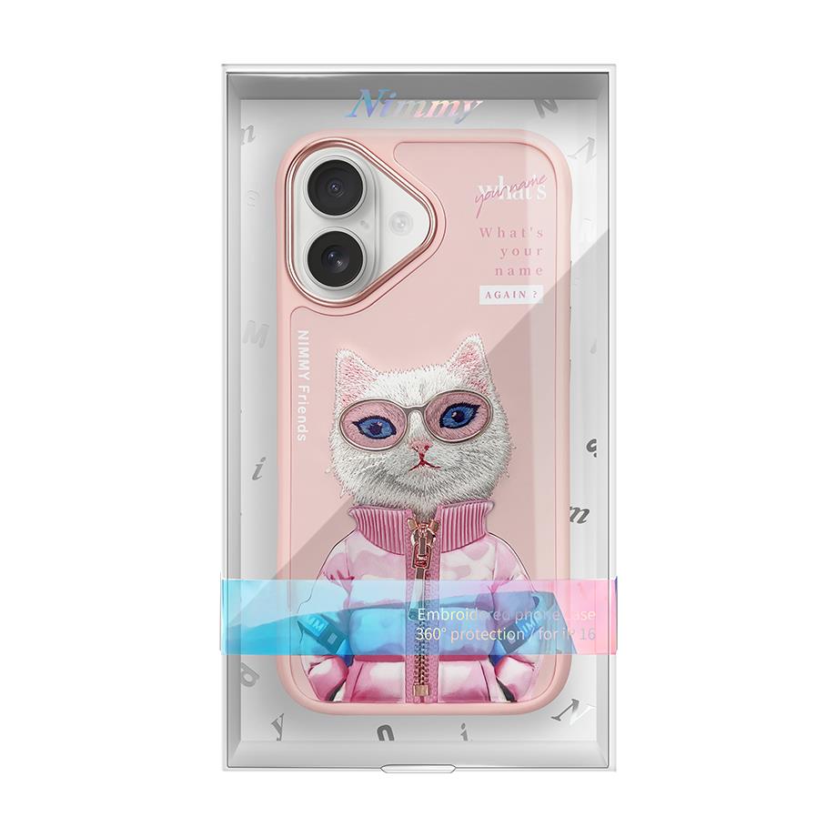 NIMMY iPhone 16 3D Gerçek Nakış İşlemeli Kabartmalı Gözlük Fermuar Mont Kedicik Detaylı Cool Cute 2.0 Silikon Kılıf