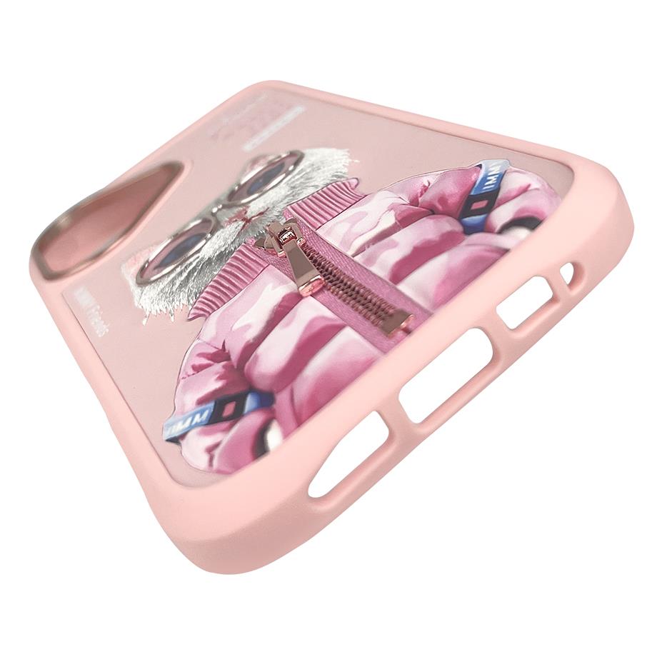 NIMMY iPhone 16 3D Gerçek Nakış İşlemeli Kabartmalı Gözlük Fermuar Mont Kedicik Detaylı Cool Cute 2.0 Silikon Kılıf