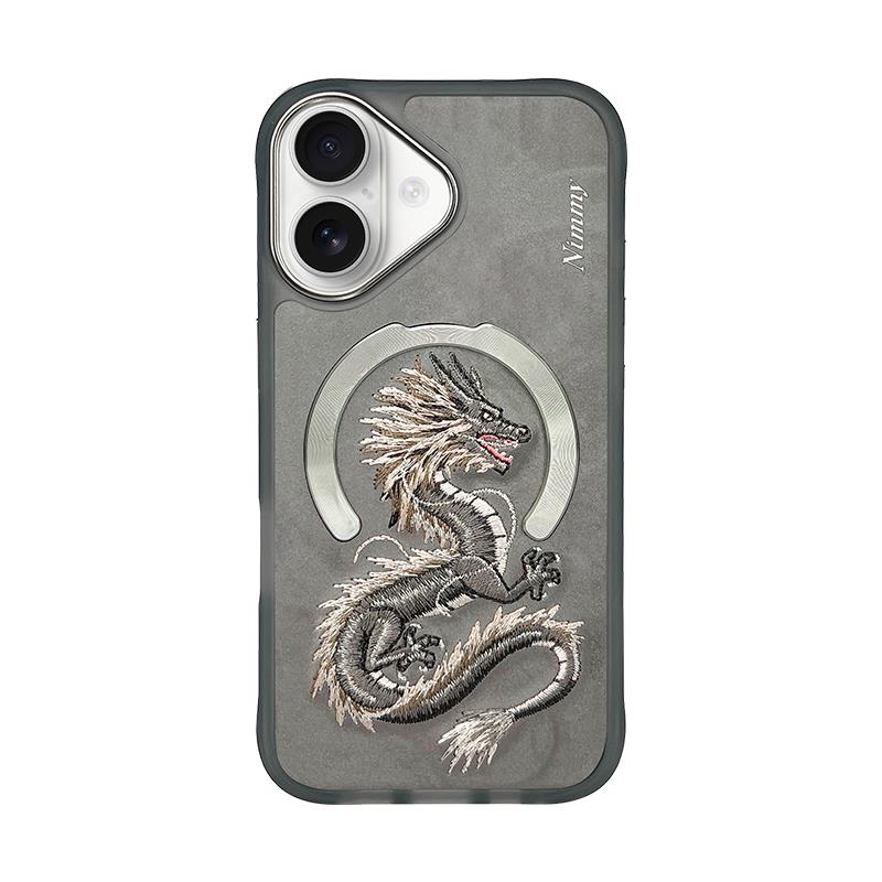 NIMMY iPhone 16 3D Gerçek Nakış işlemeli MagSafe Özellikli Fantasy Animal Golden Dragon Silikon Kılıf