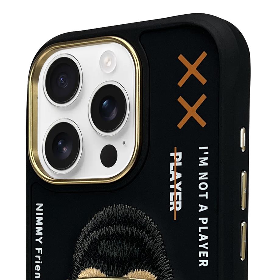 NIMMY iPhone 16 Pro 3D Gerçek Nakış İşlemeli Kabartmalı Gözlük Fermuar Mont Gorilla Detaylı Cool Cute 2.0 Silikon Kılıf