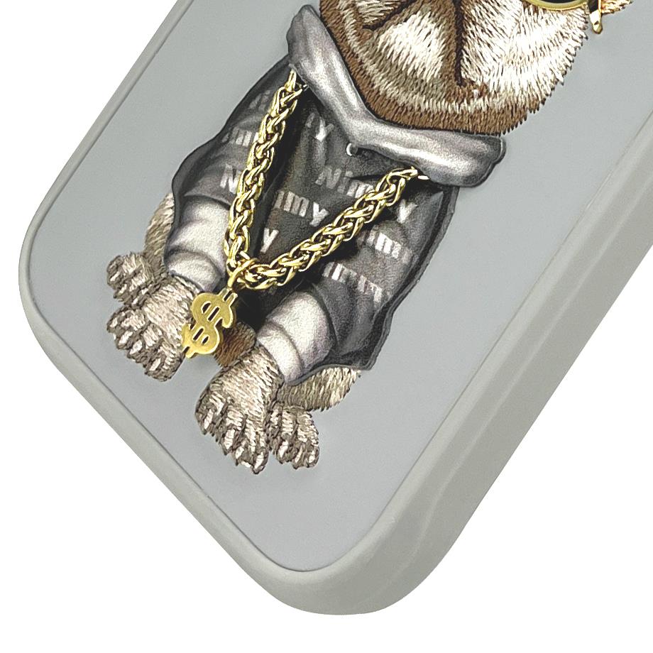 NIMMY iPhone 16 Pro 3D Gerçek Nakış İşleme Kabartmalı Köpek Zincir Gözlük Detaylı Cool Glasses Silikon Kılıf