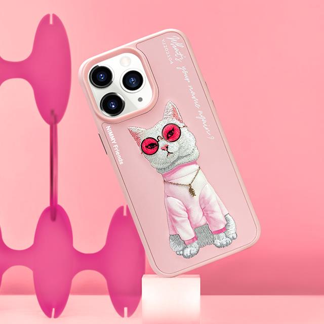 NIMMY iPhone 16 Pro 3D Gerçek Nakış İşleme Kabartmalı Köpek Zincir Gözlük Detaylı Cool Glasses Silikon Kılıf