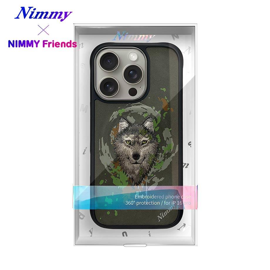 NIMMY iPhone 16 Pro 3D Suni Deri Üstüne Gerçek Nakış İşlemeli Dazzling 2.0 Kurt Silikon Kılıf