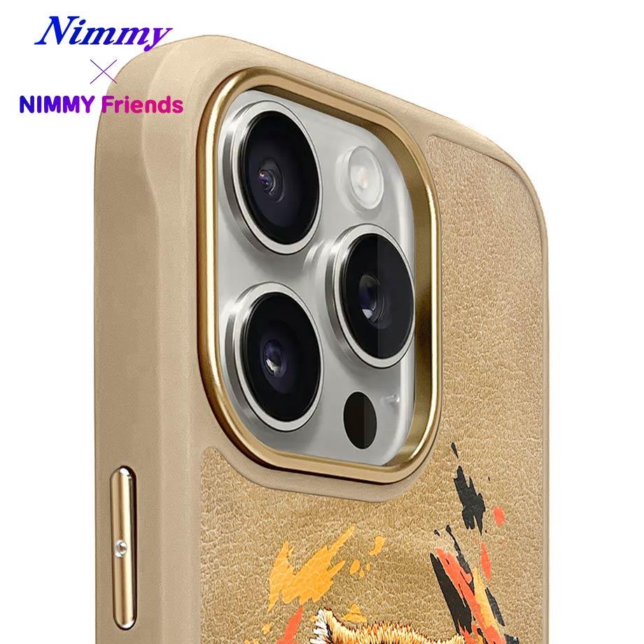NIMMY iPhone 16 Pro 3D Suni Deri Üstüne Gerçek Nakış İşlemeli Dazzling 2.0 Kaplan Silikon Kılıf