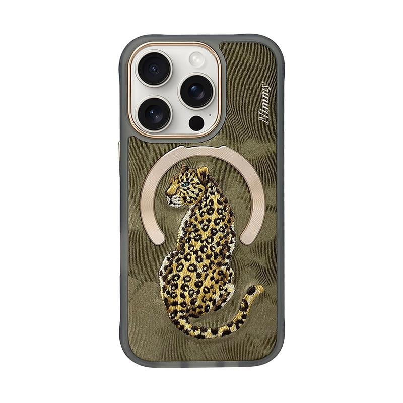 NIMMY iPhone 16 Pro Max 3D Gerçek Nakış işlemeli MagSafe Özellikli Fantasy Animal Leopar Silikon Kılıf