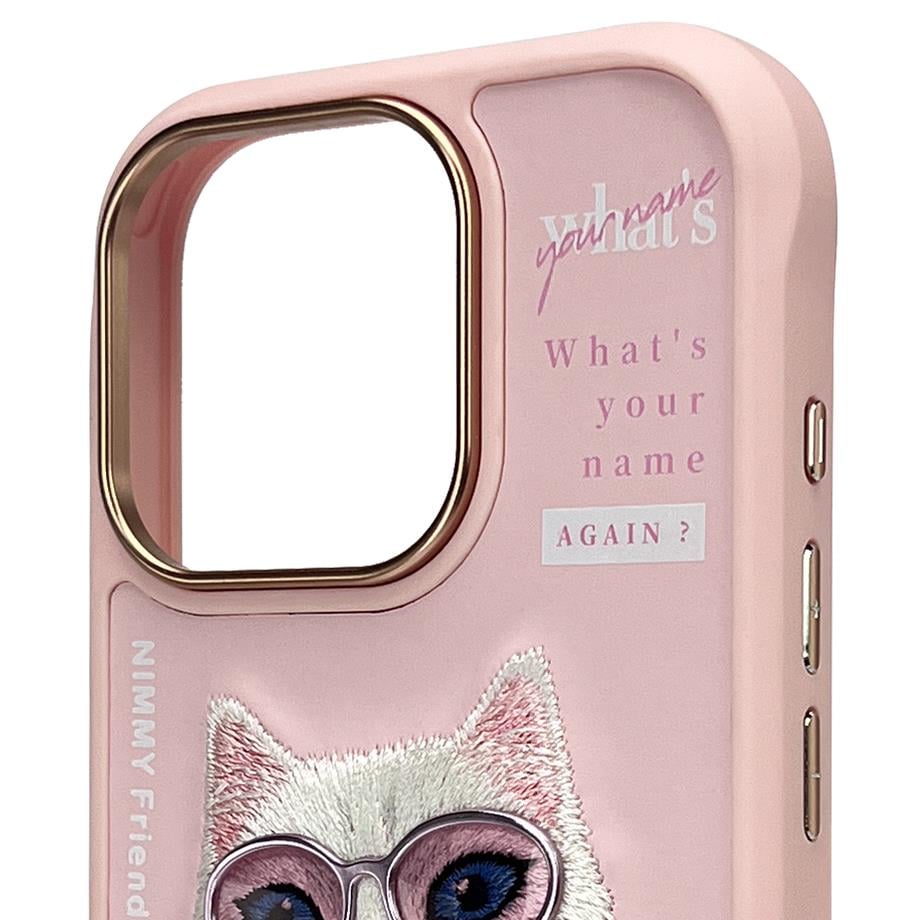 NIMMY iPhone 16 Pro Max 3D Gerçek Nakış İşlemeli Kabartmalı Gözlük Fermuar Mont Kedicik Detaylı Cool Cute 2.0 Silikon Kılıf