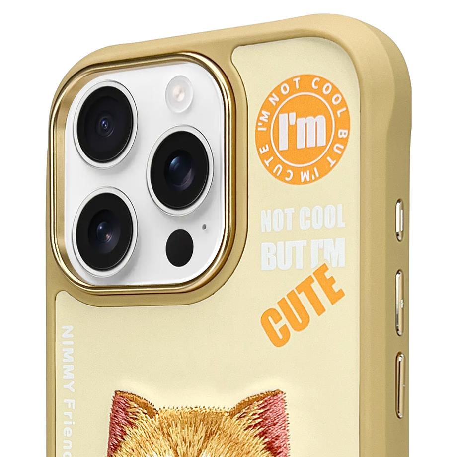 NIMMY iPhone 16 Pro Max 3D Gerçek Nakış İşlemeli Kabartmalı Gözlük Fermuar Mont Kedicik Detaylı Cool Cute 2.0 Silikon Kılıf