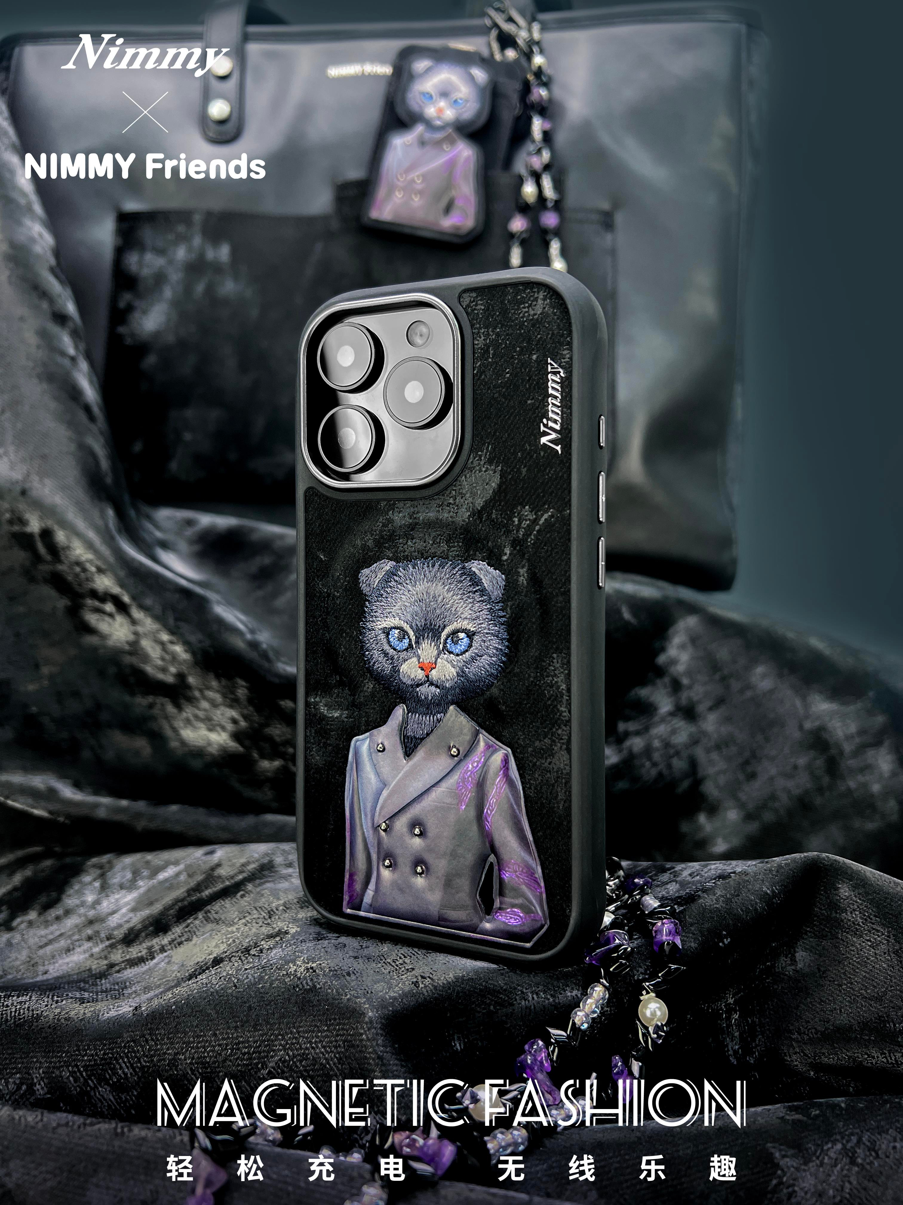 NIMMY iPhone 16 Pro Max 3D Gerçek Nakış işlemeli MagSafe Özellikli Magnetic Fashion Pet Mavi Kedili Silikon Kılıf