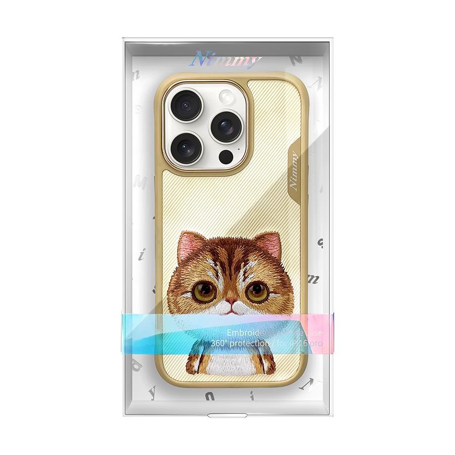 NIMMY iPhone 16 Pro Max 3D Gerçek Nakış İşlemeli Kedi Kabartmalı Göz Detaylı Big Eyes Silikon Kılıf