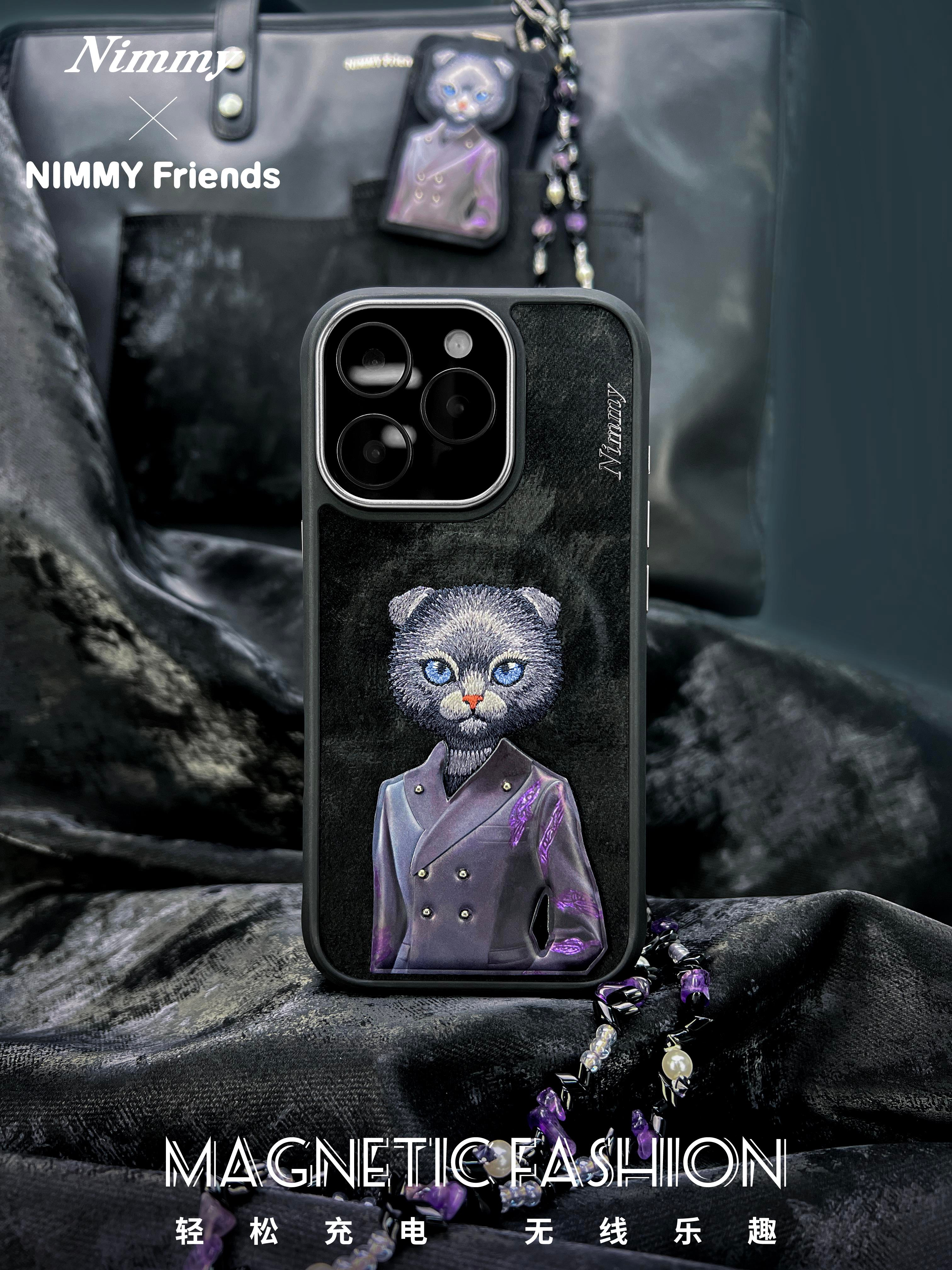 NIMMY iPhone 16 Pro Max 3D Gerçek Nakış işlemeli MagSafe Özellikli Magnetic Fashion Pet Mavi Kedili Silikon Kılıf