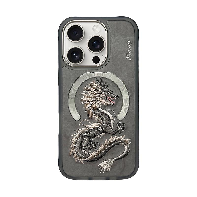 NIMMY iPhone 16 Pro Max 3D Gerçek Nakış işlemeli MagSafe Özellikli Fantasy Animal Golden Dragon Silikon Kılıf
