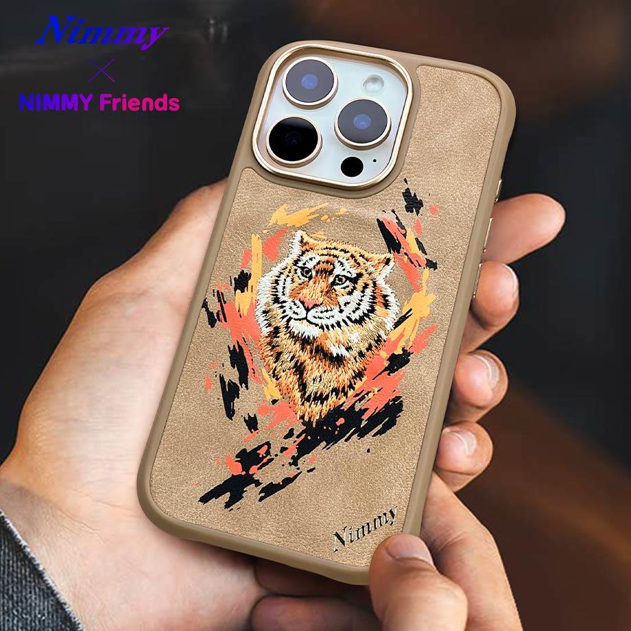 NIMMY iPhone 16 Pro Max 3D Suni Deri Üstüne Gerçek Nakış İşlemeli Dazzling 2.0 Kaplan Silikon Kılıf