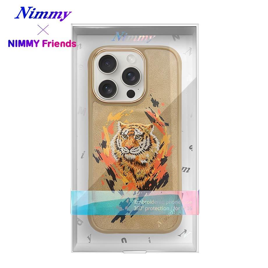 NIMMY iPhone 16 Pro Max 3D Suni Deri Üstüne Gerçek Nakış İşlemeli Dazzling 2.0 Kaplan Silikon Kılıf