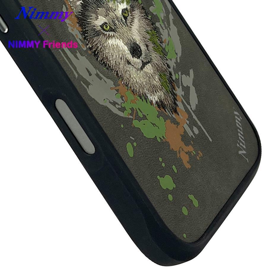 NIMMY iPhone 16 Pro Max 3D Suni Deri Üstüne Gerçek Nakış İşlemeli Dazzling 2.0 Kurt Silikon Kılıf