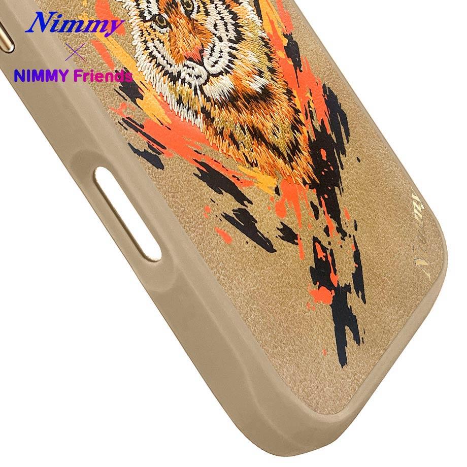 NIMMY iPhone 16 Pro Max 3D Suni Deri Üstüne Gerçek Nakış İşlemeli Dazzling 2.0 Kaplan Silikon Kılıf