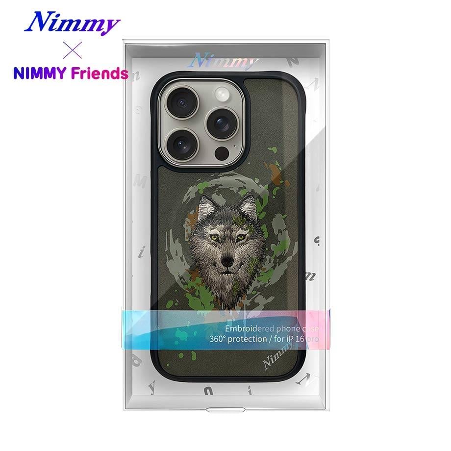 NIMMY iPhone 16 Pro Max 3D Suni Deri Üstüne Gerçek Nakış İşlemeli Dazzling 2.0 Kurt Silikon Kılıf