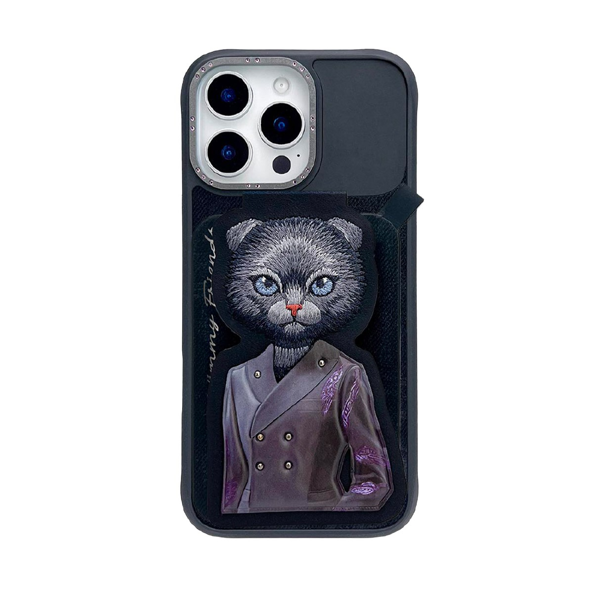NIMMY iPhone 16 Pro Max Uyumlu | MagSafe Destekli  Siyah Kedi Desenli Kartlıklı Kılıf - N-CXMC-KTHZ