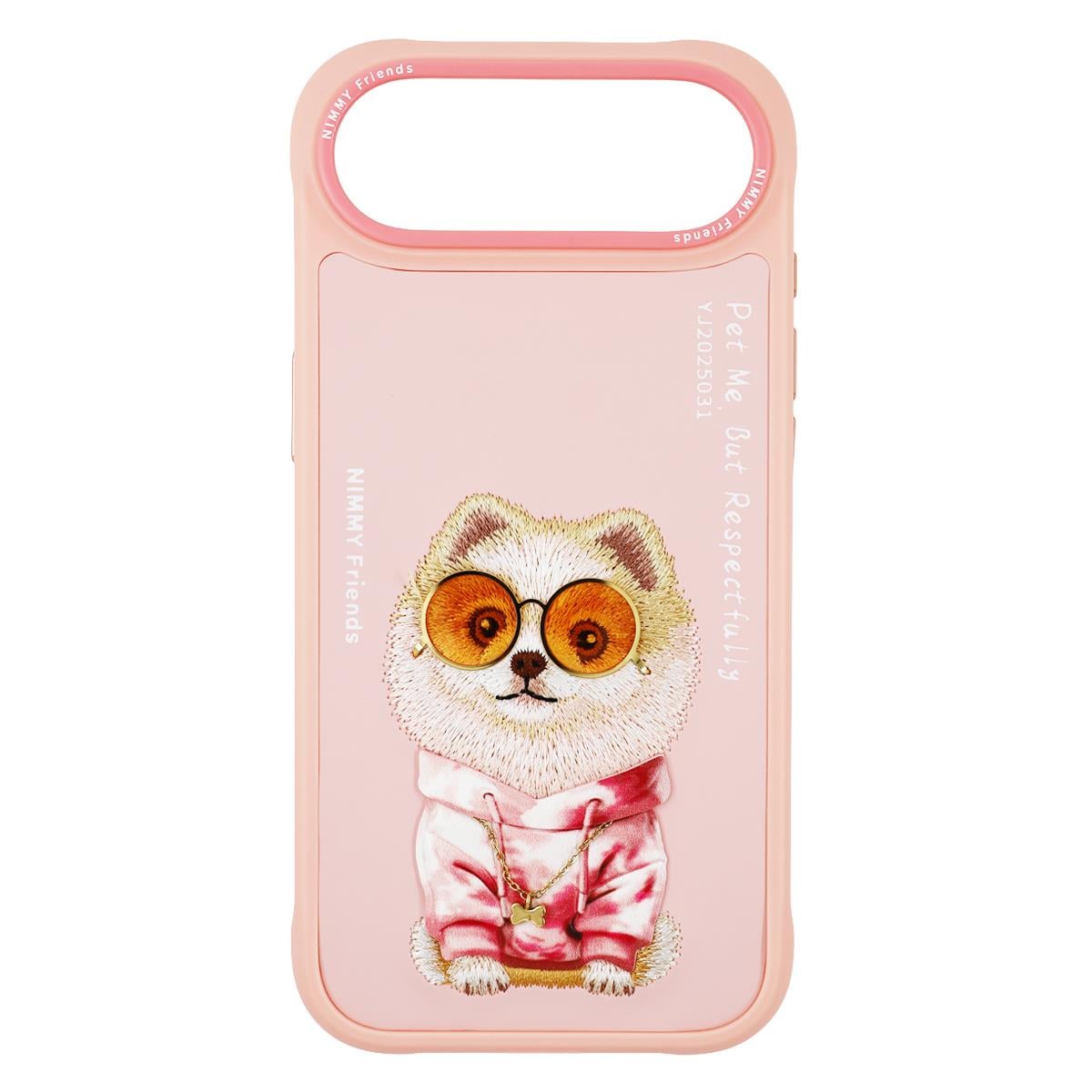 NIMMY iPhone 17 Air Uyumlu Gerçek Nakış Gözlük ve Zincir Desenli Glasses Serisi Pomeranian Telefon Kılıfı