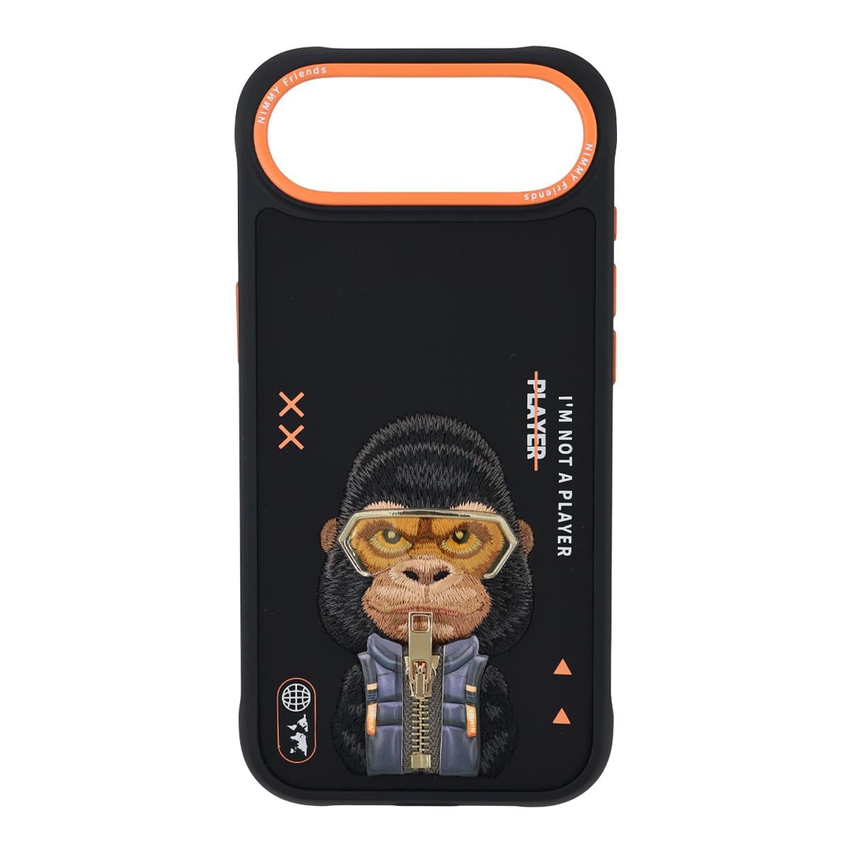 NIMMY iPhone 17 Air Uyumlu Gerçek Nakış Fermuar ve Gözlüklü Gorilla Cool And Cute 2.0 Telefon Kılıfı