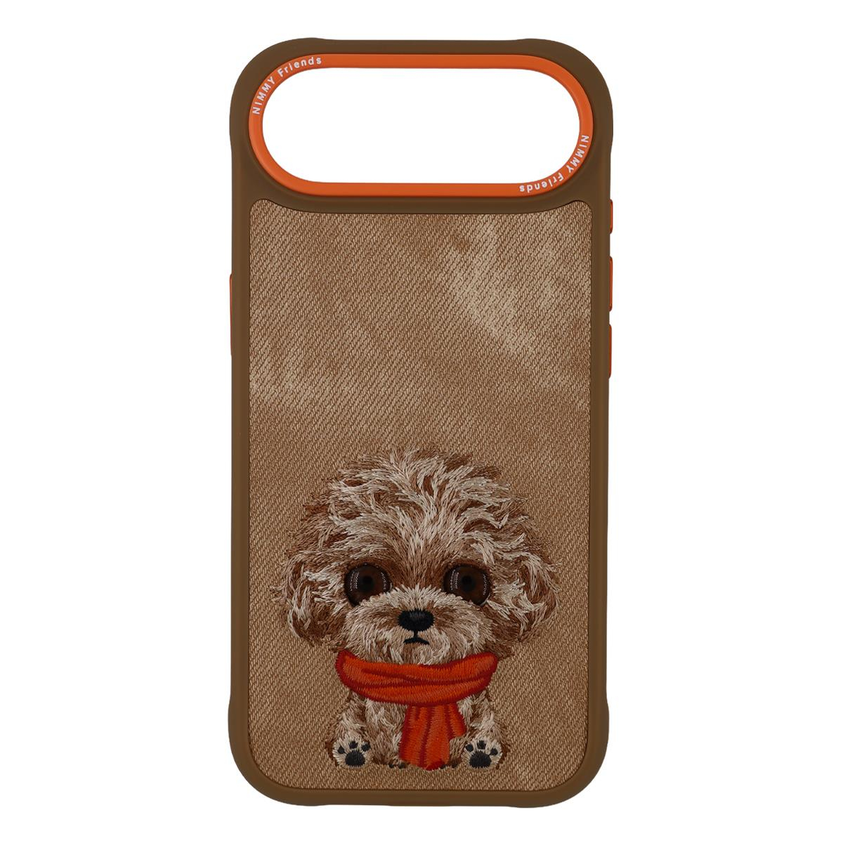 NIMMY iPhone 17 Air Uyumlu Gerçek Nakış Fermuar ve Gözlüklü Kaniş Nev Big Eye Cute Pets 2.0 Telefon Kılıfı