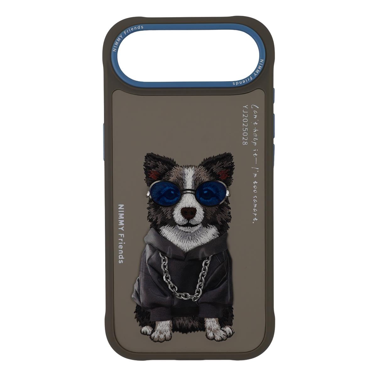 NIMMY iPhone 17 Air Uyumlu Gerçek Nakış Gözlük ve Zincir Desenli Glasses Serisi Border Collie Telefon Kılıfı