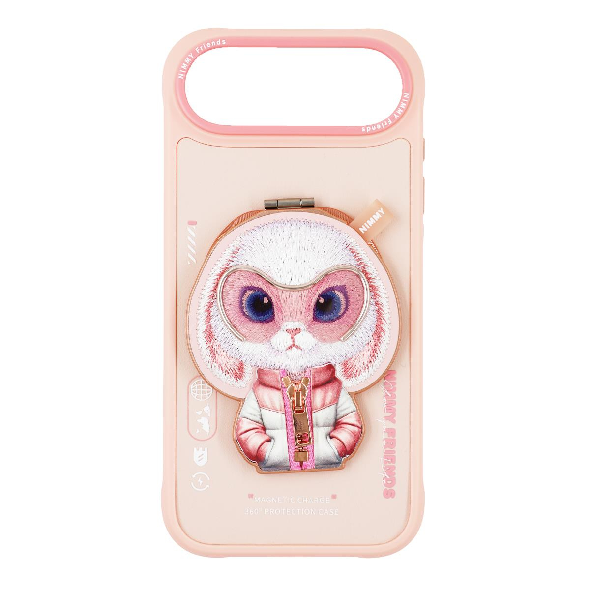NIMMY iPhone 17 Air Uyumlu MagSafe Özellikli Pembe Tavşan Aparatlı Cool And Cute 2.0 Telefon Kılıfı