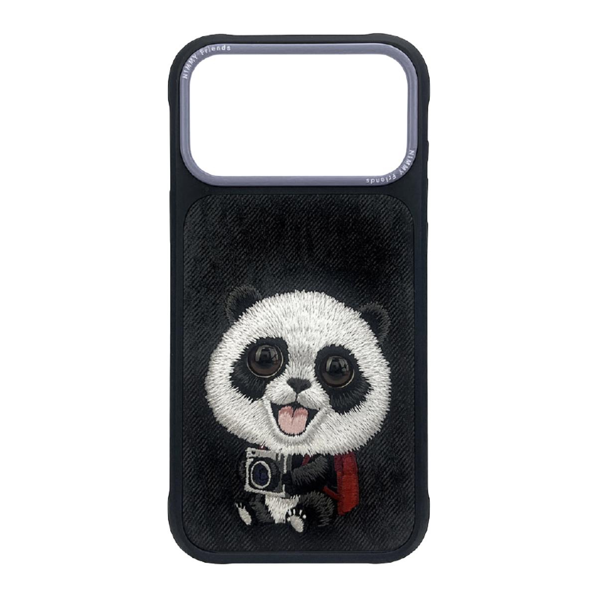 NIMMY iPhone 17 Pro Max Uyumlu Gerçek Nakış Fermuar ve Gözlüklü Panda Nev Big Eye Cute Pets 2.0 Telefon Kılıfı